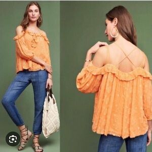 Anthropologie Floreat Maryana Orange Eyelet Strappy Off The Shoulder Top